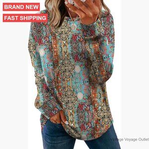 Lightweight Crewneck Sweatshirt Long Sleeve Tunic Curved Hem Fall